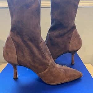 Stuart Weitzman Valentina Brown Suede sock ankle booties 7.5 NEW